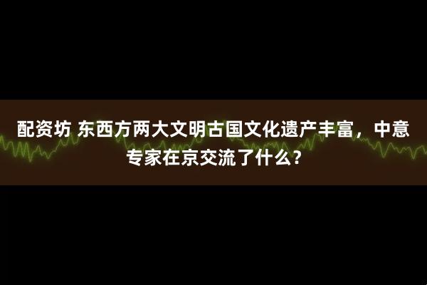配资坊 东西方两大文明古国文化遗产丰富，中意专家在京交流了什么？
